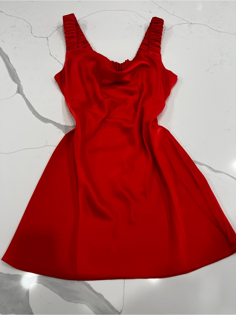 ASOS Red Satin Midi Dress with Ruched Straps